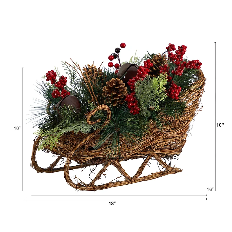 18" Sleigh Pinecones & Berries Artificial Christmas Arrangement
