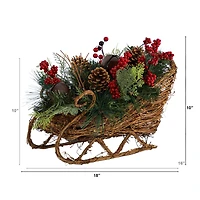 18" Sleigh Pinecones & Berries Artificial Christmas Arrangement