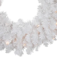 24" Pre-Lit White Artificial Christmas Pine Wreath
