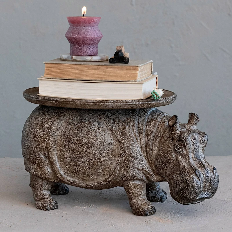 Hello Honey® 16.75" Gray Decorative Hippo Pedestal with Distressed Finish