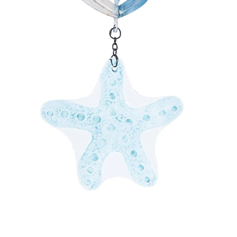 33" Blue Swirl Wind Spinner Metal Turtle & Starfish Windchime