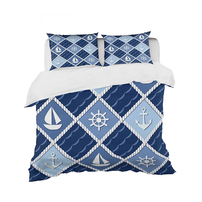 Designart 'Anchor and sailboat on blue waves' Coastal Bedding Set
