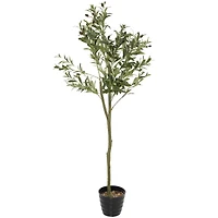 59" Green Plastic Olive Artificial Tree With Black Melamine Pot