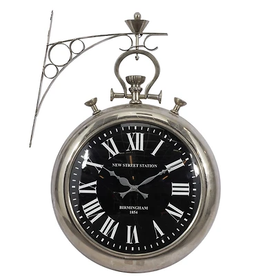 Silver Vintage Stainless Steel Wall Clock, 22" x 16"