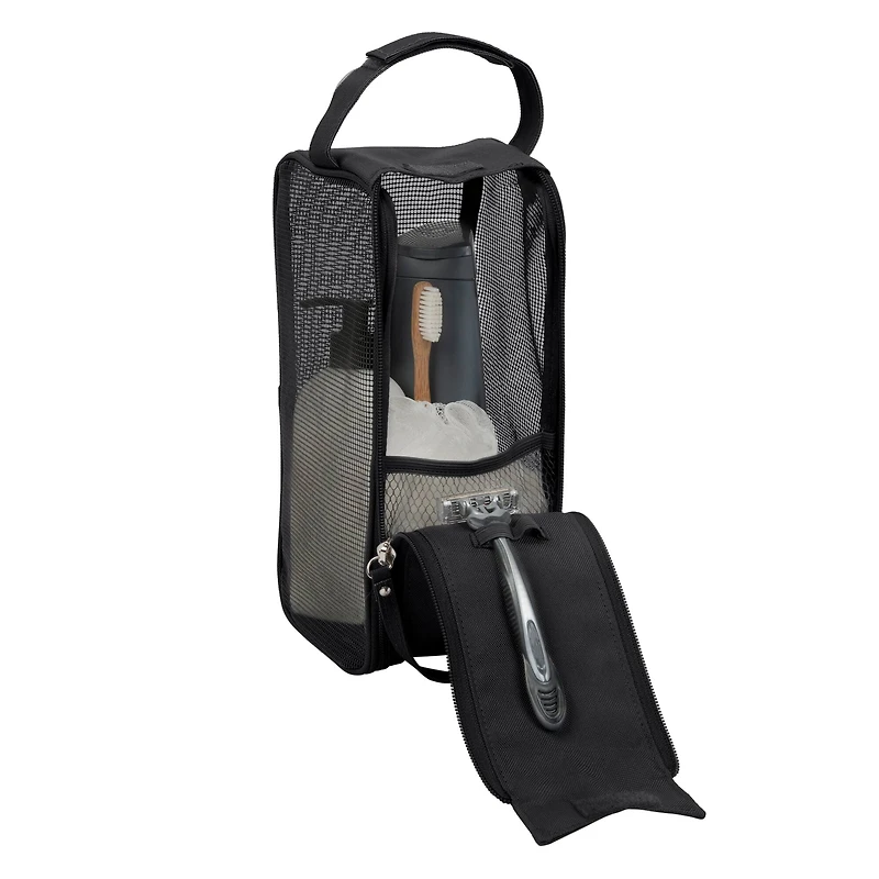 Simplify Black Hanging Mesh Toiletry Bag