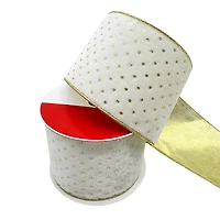 2.5" x 15ft. Cream & Gold Dots Wired Velvet Ribbon by Celebrate It®