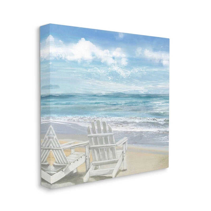 Stupell Industries White Adirondack Chairs on the Beach Painting Canvas Wall Art