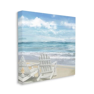 Stupell Industries White Adirondack Chairs on the Beach Painting Canvas Wall Art