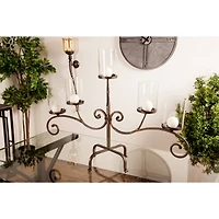 Traditional Black Metal and Glass 5-Light Candelabra, 21" x 36" x 13"