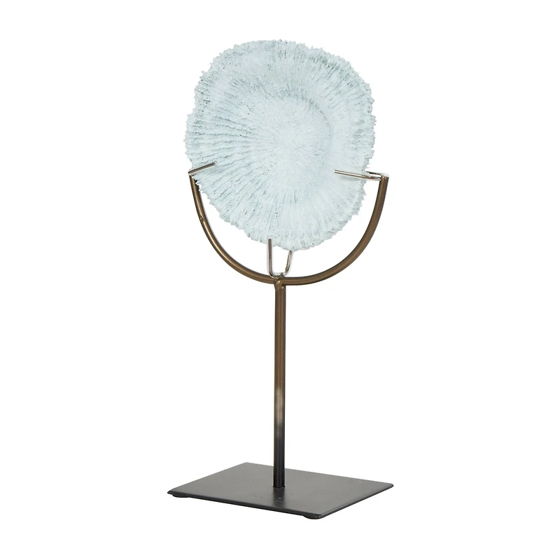 12.5" Light Blue Polystone Coral Textured Sculpture with Bronze Stand
