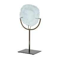 12.5" Light Blue Polystone Coral Textured Sculpture with Bronze Stand