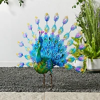 Glitzhome® 28.75" Metal Tail Spread Peacock Garden Statue with Stakes