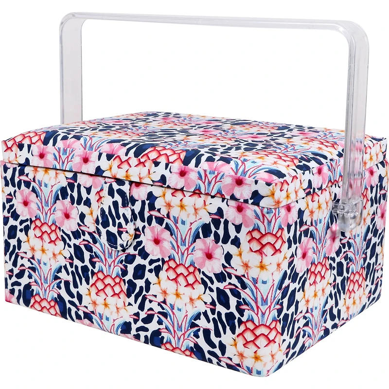 SINGER® Large Tropical Animal Print Premium Sewing Basket with Travel Sewing Kit