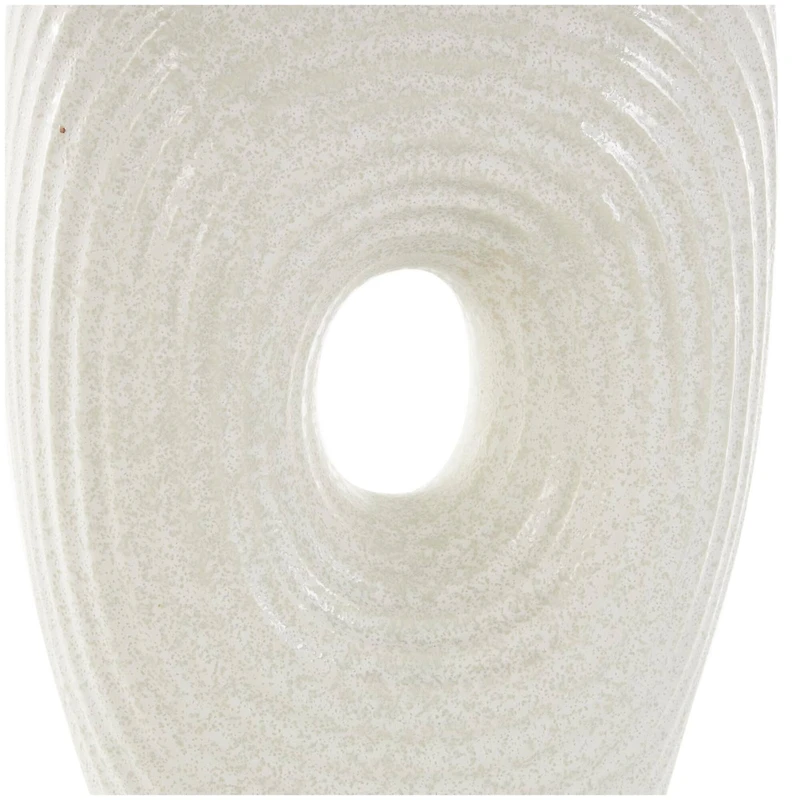 16" White Speckled Ceramic Ribbed Cutout Vase