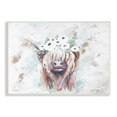 Stupell Industries Rustic Country Longhorn Cattle Flecked Flower Blossoms Wall Plaque Art