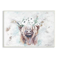 Stupell Industries Rustic Country Longhorn Cattle Flecked Flower Blossoms Wall Plaque Art