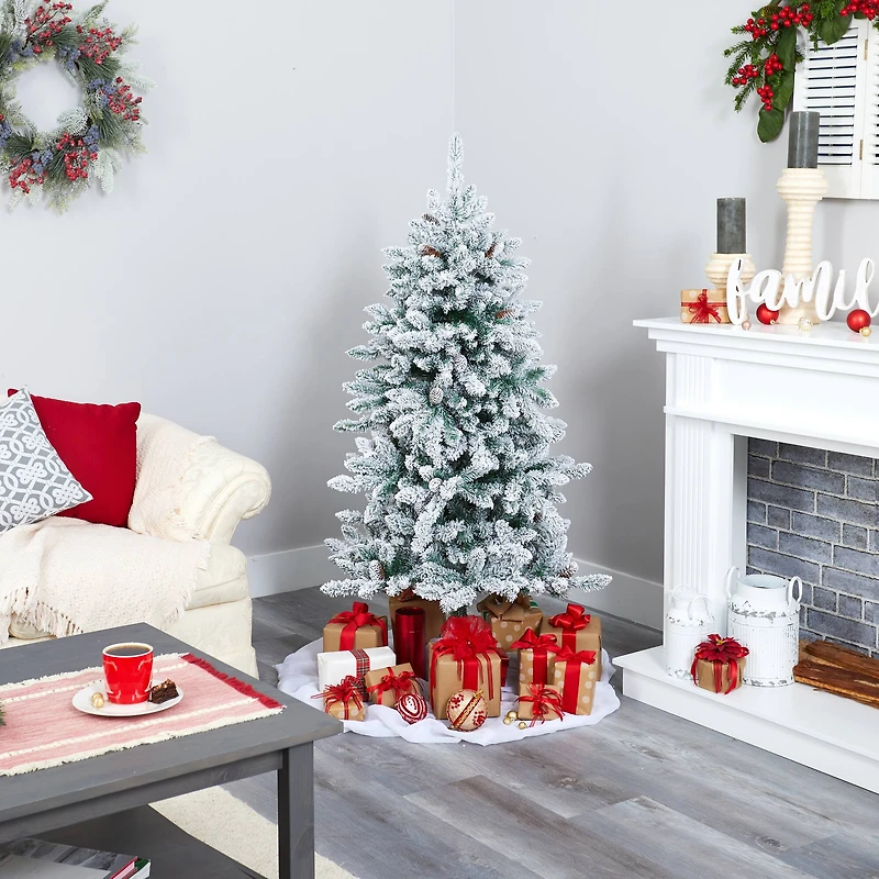 5ft. Unlit Flocked Livingston Fir Artificial Christmas Tree with Pine Cones