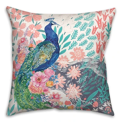 Watercolor Peacock 18" x 18" Throw Pillow