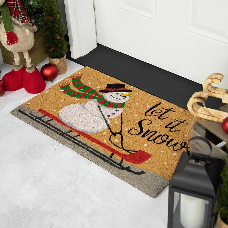 30" Let it Snow Natural Coir Rectangular Christmas Doormat