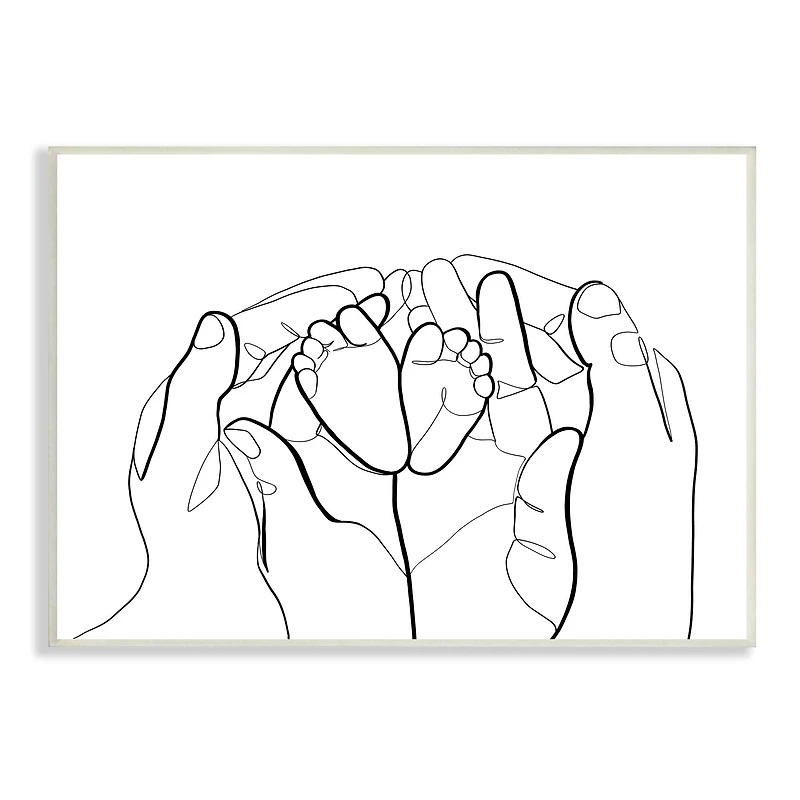 Stupell Industries Family Hands Holding Baby Feet Minimal Modern Linework Wall Plaque