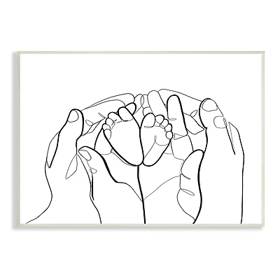 Stupell Industries Family Hands Holding Baby Feet Minimal Modern Linework Wall Plaque
