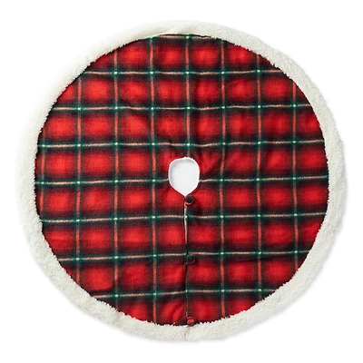 Glitzhome® 48" Red & Black Plaid Reversible Sherpa/Flannel Christmas Tree Skirt