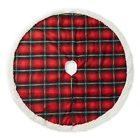 Glitzhome® 48" Red & Black Plaid Reversible Sherpa/Flannel Christmas Tree Skirt