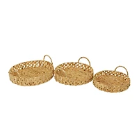 Brown Seagrass Coastal Tray, Set of 3" 19", 16", 14"