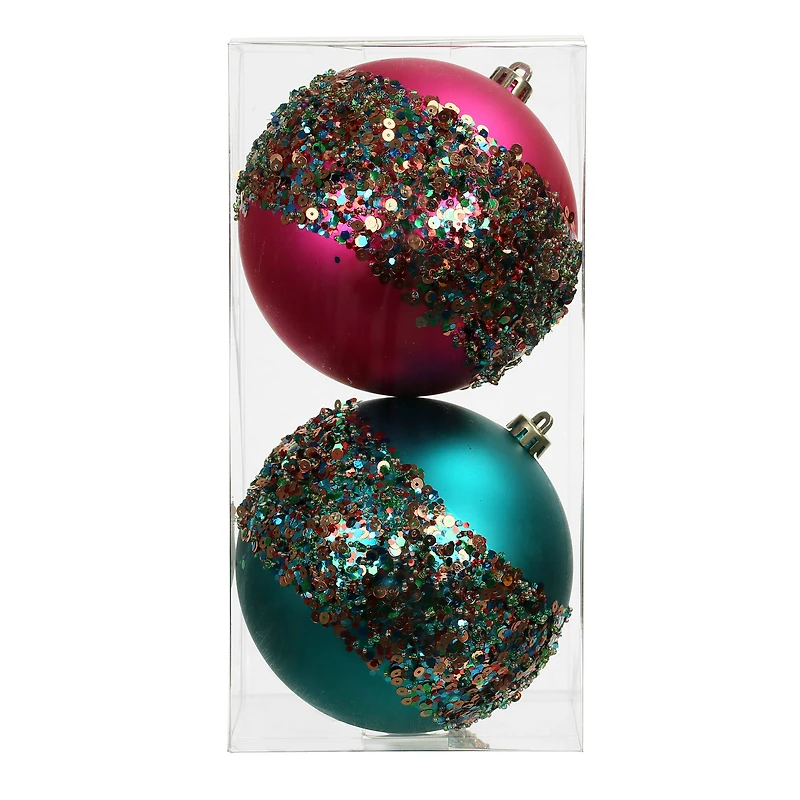 2 Pack 4.7" Jewels & Jolly Sequin Stripe Shatterproof Ball Ornaments by Ashland®