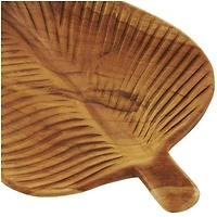 Brown Teak Wood Leaf Handmade Carved Texture Tray Set