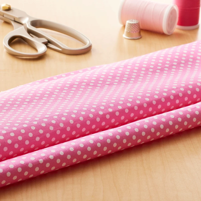 Pink & White Small Dots Cotton Fabric by Loops & Threads®