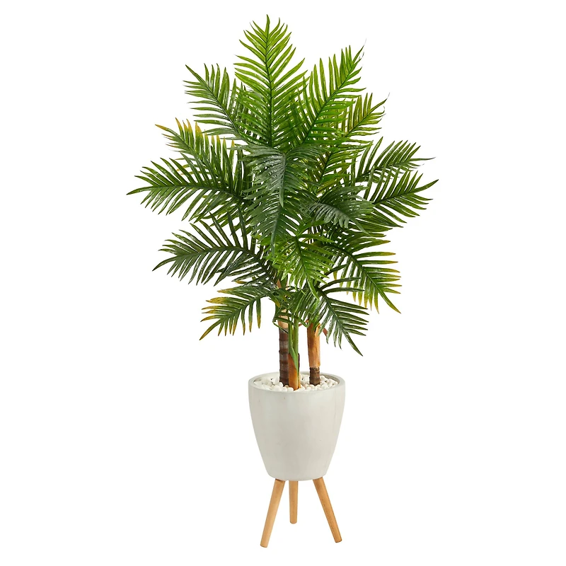 5ft. Areca Palm Tree in White Planter with Stand