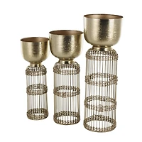 Gold Metal Textured Rounded Dome Planter & Pedestal Base Set