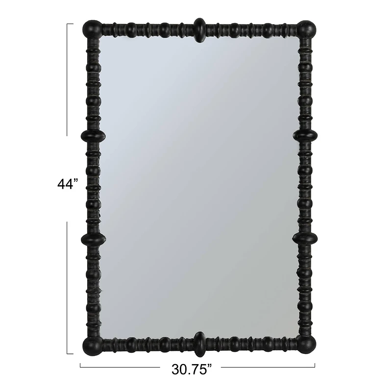 Hello Honey® 30.75" x 44" Black Chic Wood Beaded Dowel Frame Mirror