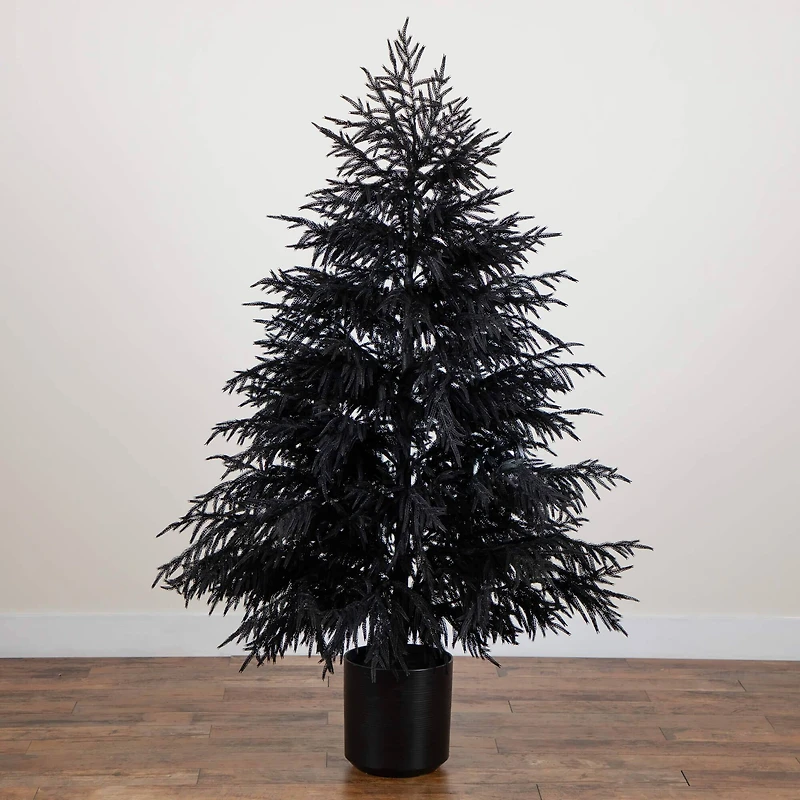 6ft. Artificial Halloween Real Touch Black Norfolk Pine Christmas Tree with Natural Look