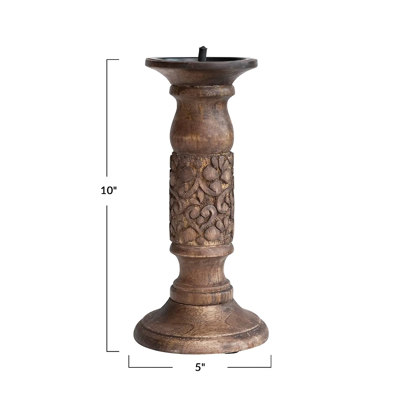 Hello Honey® 5" Natural Carved Wood Candle Holder