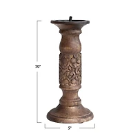 Hello Honey® 5" Natural Carved Wood Candle Holder