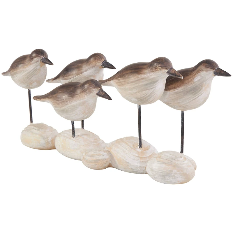 13" Brown Polystone Bird Sculpture with Cream Rock Inspired Base