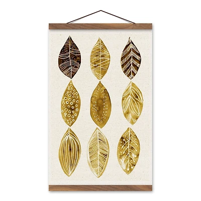 Yellow Watercolor Leaves Teak Hanging Canvas