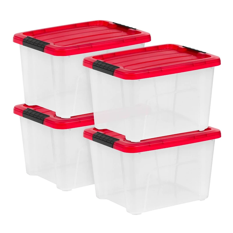 IRIS® 20.5qt. Clear Holiday Storage Boxes with Red Buckle Lids, 4ct.
