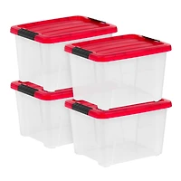 IRIS® 20.5qt. Clear Holiday Storage Boxes with Red Buckle Lids, 4ct.