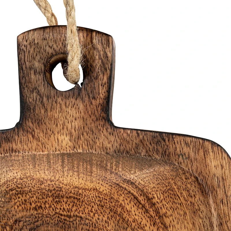 Hello Honey® 9" Hand-Carved Mango Wood Serving Board with Handle & Jute Tie
