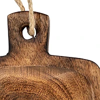 Hello Honey® 9" Hand-Carved Mango Wood Serving Board with Handle & Jute Tie
