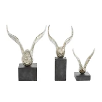 Set of 3 Silver Polystone Contemporary Sculpture, 14", 9", 14"