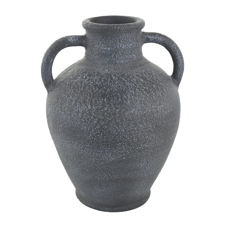 16" Black Ceramic Whitewashed Textured Amphora Vase