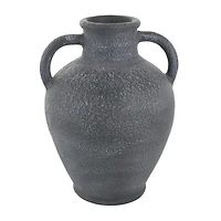 16" Black Ceramic Whitewashed Textured Amphora Vase