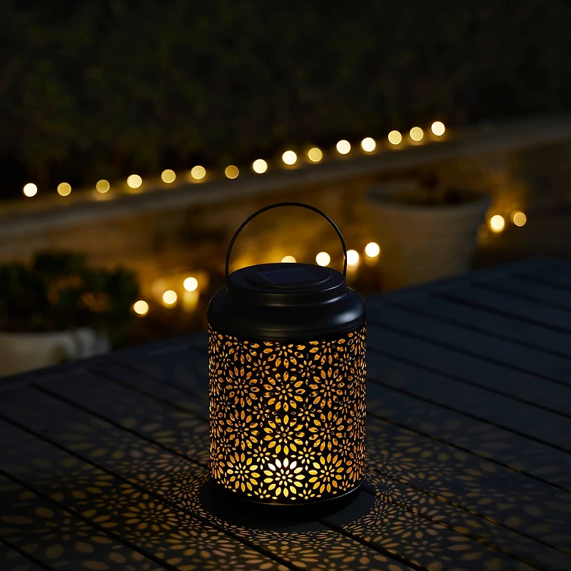 Glitzhome® 8.5" Flower Cutout Solar Powered Hanging Lantern