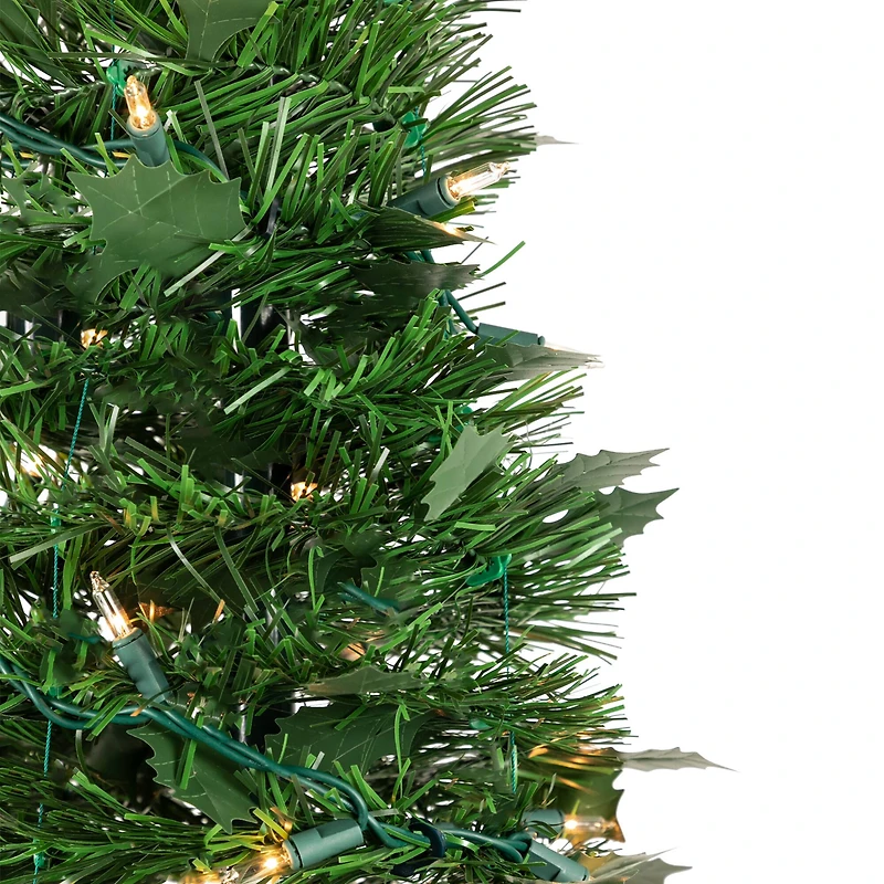 4ft. Pre-Lit Green Tinsel Pop-Up Artificial Christmas Tree, Clear Lights