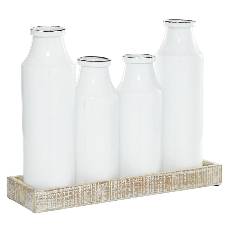 White Iron Farmhouse Decorative Milk Bottles Set