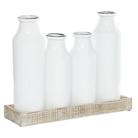 White Iron Farmhouse Decorative Milk Bottles Set